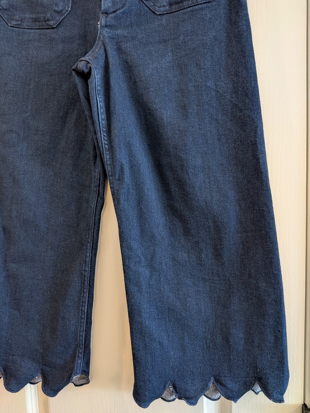 Anthropologie Maeve Colette Scallop Hem Crop Wide Leg Jeans Dark Wash Size 28P - Picture 6 of 14